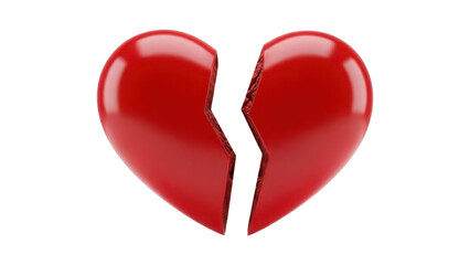 Broken heart shape split in two pieces isolated on transparent background