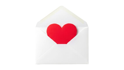 White envelope with a red heart isolated on transparent background
