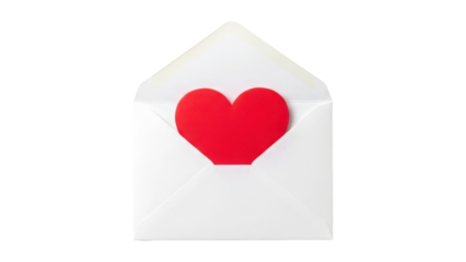 White envelope with a red heart isolated on transparent background