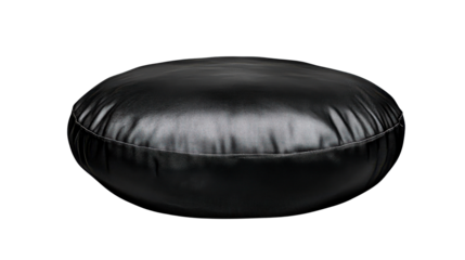 Soft black round floor cushion or pouf with a textured surface perfect for comfortable modern home interior furnishing and living room relaxation