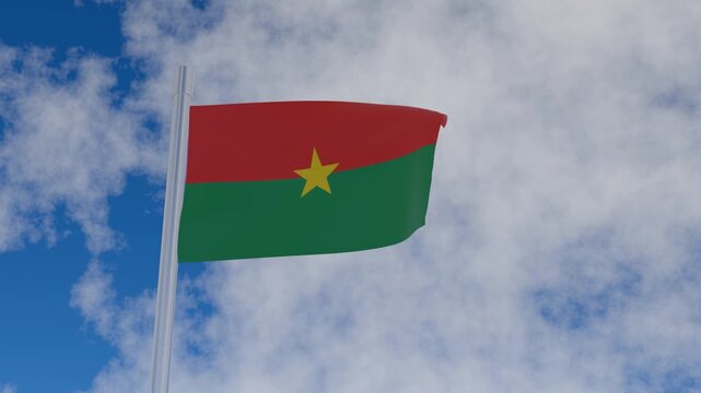 Burkina Faso flag with flagpole waving in wind. 4k