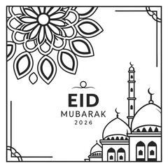 vector illustration of mosque in istanbul Eid mubarak 2026