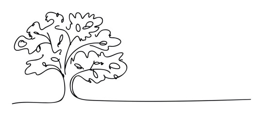 Obraz premium A flowing continuous line drawing depicts a stylized tree with abstract human face shapes in its foliage, conveying growth and connection, suitable for personal development, nature, or