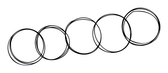 Interlocking handsketched rings creating a connected visual representation perfect for teamwork, unity, or sequential process diagrams and educational materials