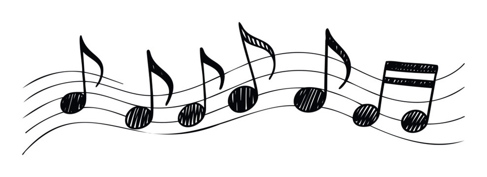 Hand drawn musical notes on a five line staff create a whimsical and dynamic visual representation of melody, perfect for various creative projects and music themed graphic designs