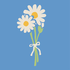 満開のデイジーの花束イラスト　カモミールやハーブ系のシンプルな花のイメージ