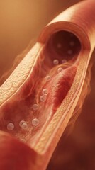 A detailed look at the inner workings of a blood vessel, showcasing intricate anatomy, and emphasizing blood flow.