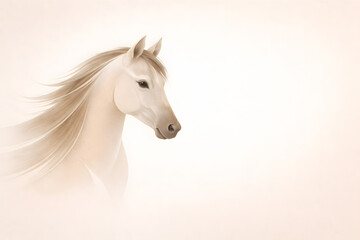 Naklejka premium Elegant White Horse Portrait on Soft Neutral Background
