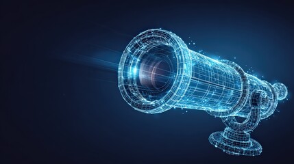 An artistic depiction of a digital telescope projects a beam of light. A conceptual illustration that blends technology, future and vision.  ..Created with Generative AI, not depicting real subjects.