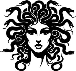 Silhouette face woman medusa with snake black and white illlustration design  © Adi