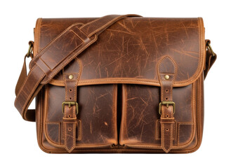 Vintage leather messenger bag product warm isolated on transparent background