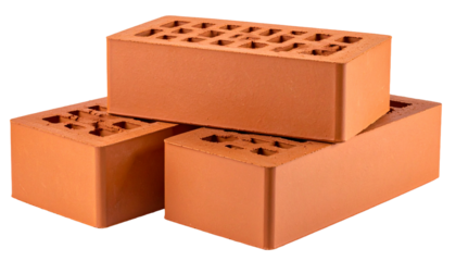 stack of red bricks with holes isolated on white background