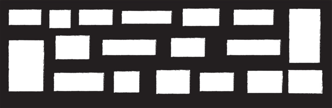 White grunge post brush, circles and rectangles. Blank shapes. Banners, insignias, logos, icons, labels and badges collection.