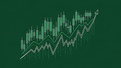 Growth Trends and Indicators in Financial Graphs on Green Background