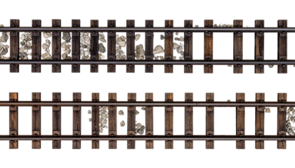 top view of railway with pebbles isolated on white background