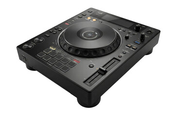 Fototapeta premium Modern black professional DJ media player controller with jog wheel, isolated on a transparent background