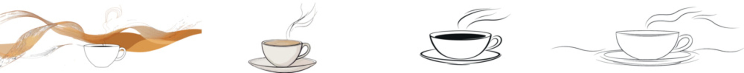 Continuous one line drawing of a cup of coffee with steam, created in a modern minimalist style using thin lines for a linear illustration