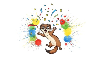 Ferret Celebrating With Colorful Party