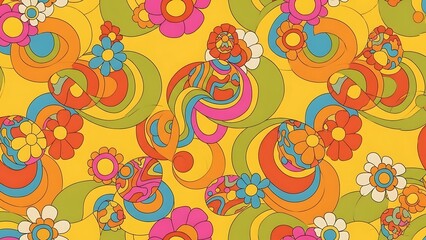 Retro 70s Easter Celebration Seamless Pattern - Vintage Holiday Design Background
