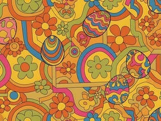 Retro 70s Easter Celebration Seamless Pattern - Vintage Holiday Design Background
