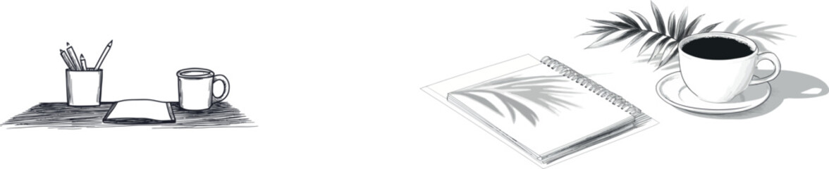 The modern illustration depicts a desk calendar in one continuous line art, alongside a complementary calendarr doodle contour