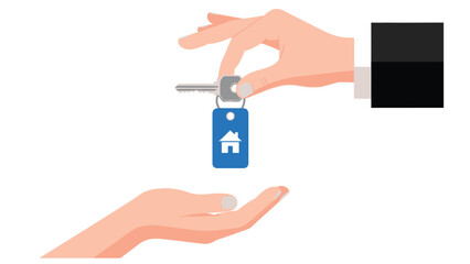 Handing over House Keys with Home Keychain Icon for Real Estate and Rental Concept