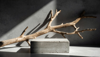 Obraz premium Concrete podium with dry branch for minimalist product display