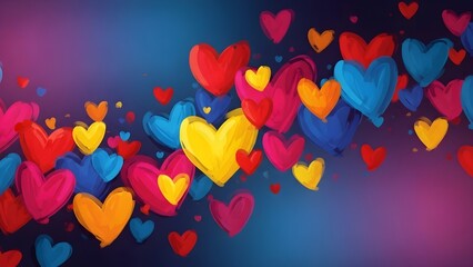 Vibrant multicolored hearts on a gradient background