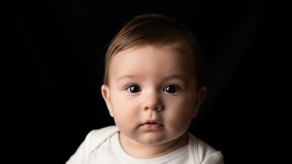 Cute baby with surprised expression portrait.