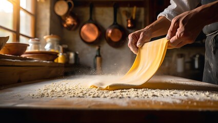 Person making pasta in a kitchen