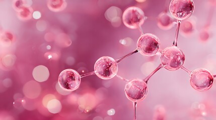 Artistic rendering of a molecular structure with crystalline spheres and connecting rods, set in pink