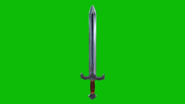 Highly detailed 3D fantasy sword design 02 with an ornate blade, glowing core, rotating 360 degree, isolated on green screen. Ideal for fantasy games, epic projects, and VFX compositing.