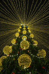 christmas holiday background with blurred bokeh and lights