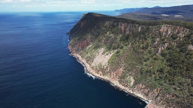 View Of Jurassic Dolerite Cliffs In South Bruny, Tasmania, Australia - Drone Shot