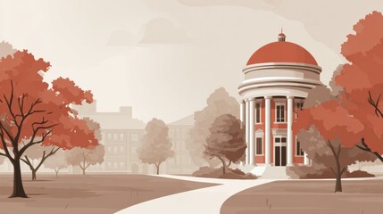This banner features a view of a university building surrounded by trees with orange leaves, highlighting academic governance in a clean design.