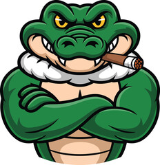 Obraz premium Tough green cartoon alligator with cigar looking angry