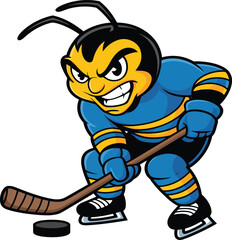 Obraz premium Cartoon hornet hockey player in blue uniform