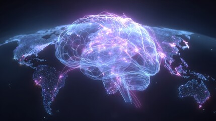 Obraz premium Artificial intelligence managing global data connections.