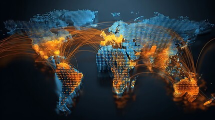 International trade routes visualized as digital connections.