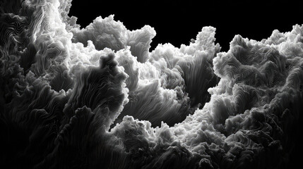 3D render showing wheels burnout with smoke concept. Abstract clouds showcasing texture and depth against a black background.