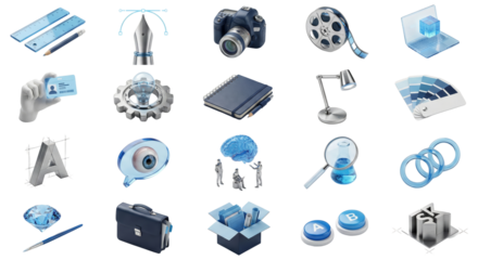 Creative Business and Design Icons Set Blue