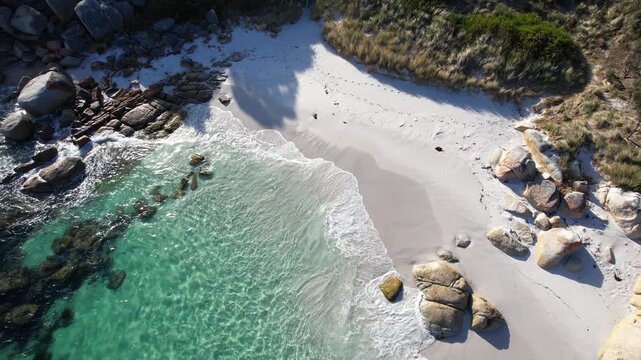 Scenic Beach, Sloop Reef Camping, Binalong Bay, Tasmania, Australia - Drone Shot