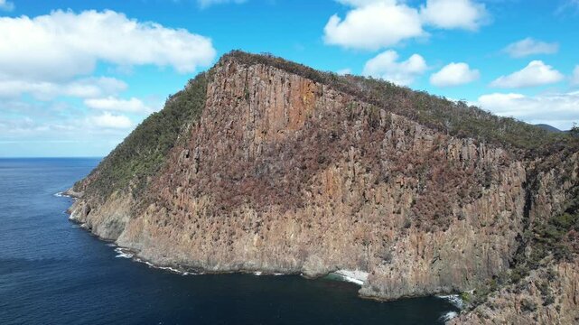 Great Cliff Lookout And Seascape In Tasmania, Australia - Drone Shot