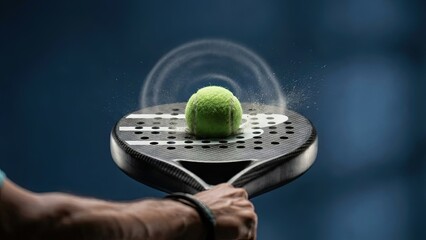 Padel racket hitting a vibrant green ball in dynamic motion, capturing the intensity of the sport.