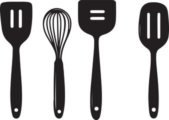 A professional set of silver metal kitchen utensils including a fork, spoon, and knife isolated on a white background for restaurant cutlery and dinner tableware