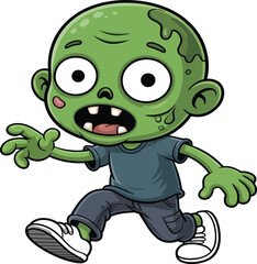 Obraz premium Cute cartoon zombie running towards you with open mouth