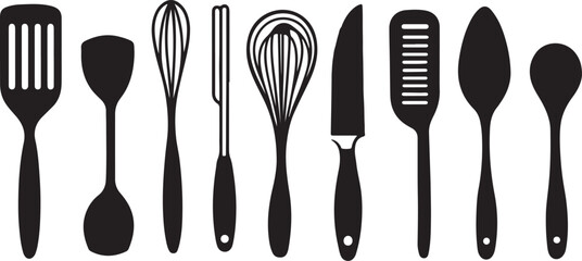 A complete set of silver steel cutlery including a fork, spoon, and knife isolated on a white background for restaurant dining and kitchen tableware