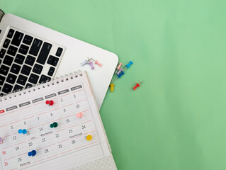 multiple push pins marked on monthly calendar 2026 for business events, schedule, appointment, reminder, planner, organise, agenda, deadline, last date concept