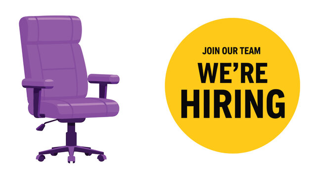 We are Hiring Recruitment Poster Template with Purple Office Chair and Join Our Team Message