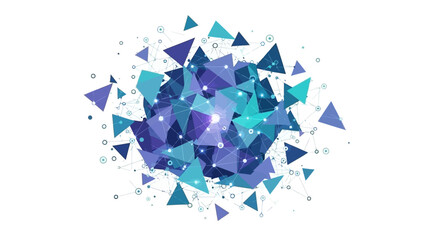 Obraz premium Abstract cluster of blue and purple connected triangles on white